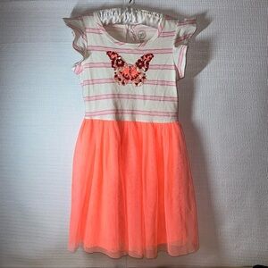 WONDER NATION Butterfly Tulle Coral Dress Girls Small 6/6X